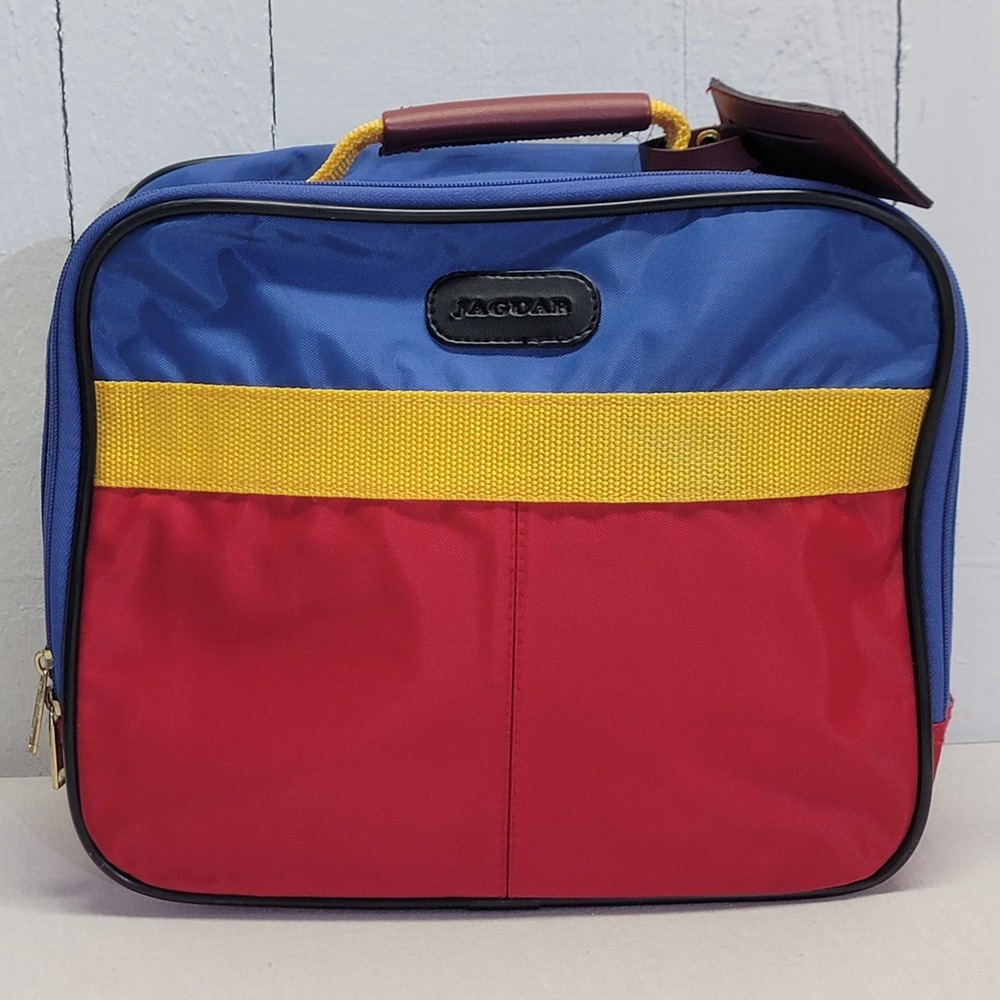 Vintage 90's Jaguar Carry On Cosmetics Toiletries Bag Red Yellow Blue Colorblock